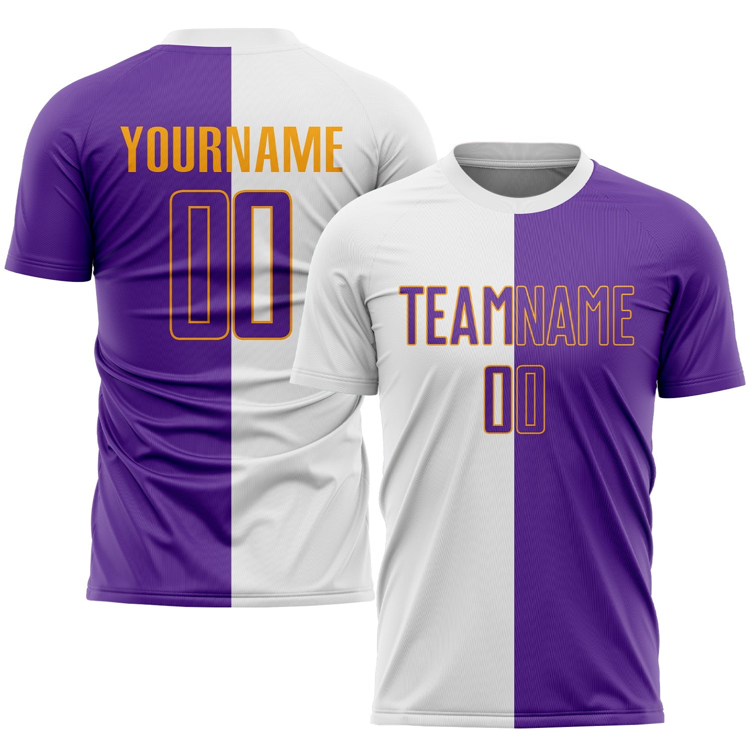 Custom White Purple-Gold Sublimation Split Fashion Soccer Uniform Jersey