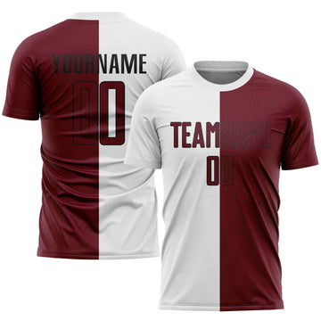 Custom White Crimson-Black Sublimation Split Fashion Soccer Uniform Jersey