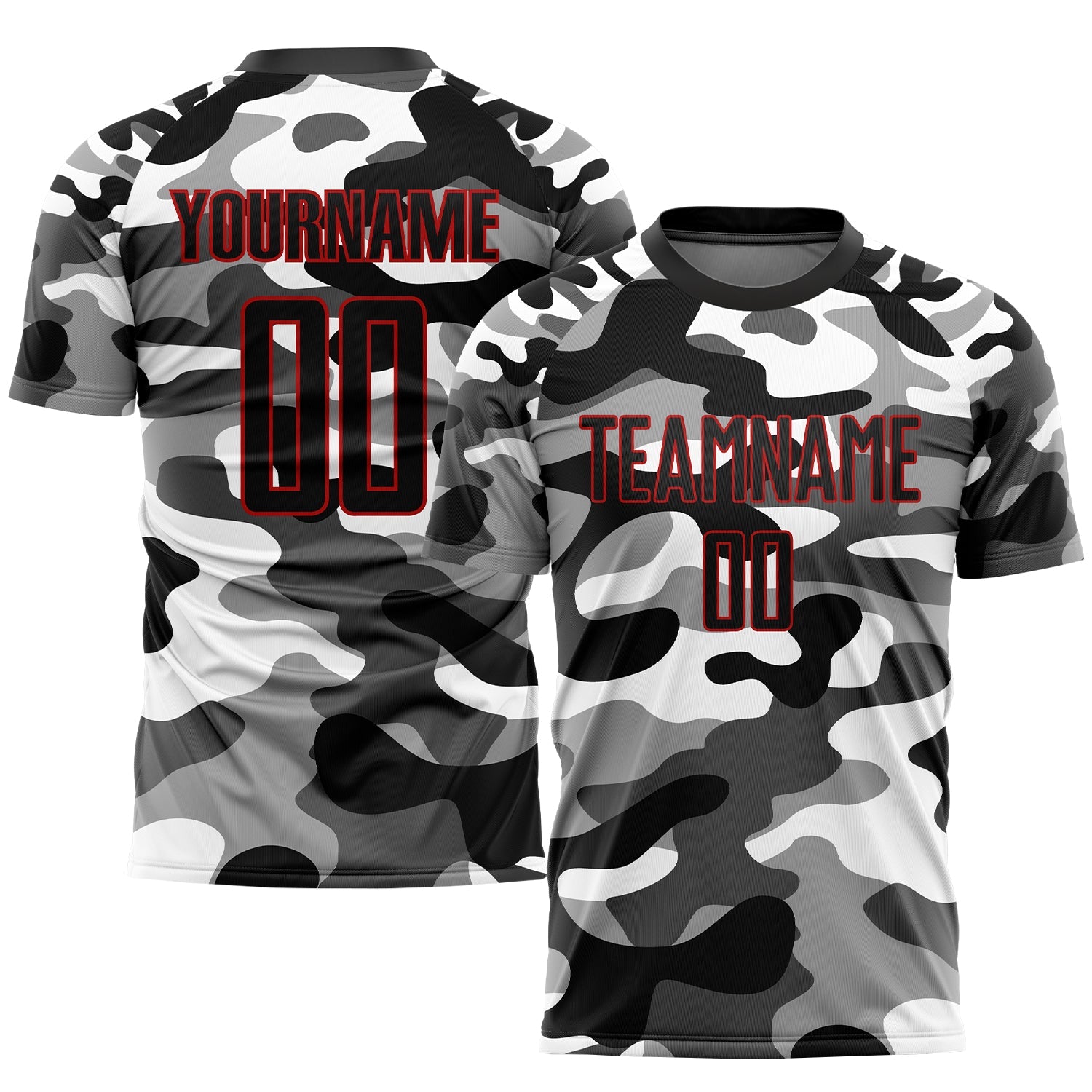 Custom Camo Black-Red Sublimation Salute To Service Soccer Uniform Jersey