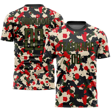 Custom Camo Olive-Black Sublimation Salute To Service Soccer Uniform Jersey