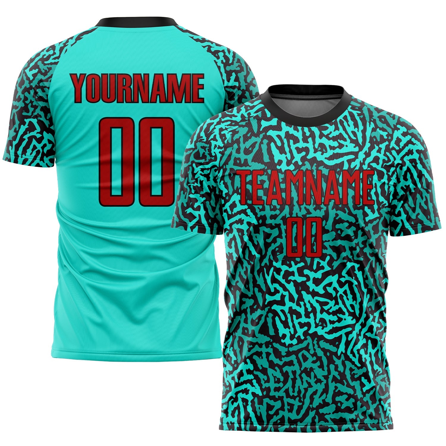 Custom Aqua Red-Black Sublimation Soccer Uniform Jersey