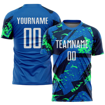 Custom Royal White-Neon Green Sublimation Soccer Uniform Jersey