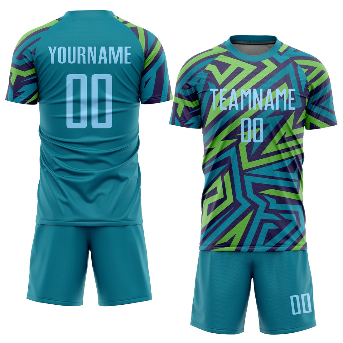 Custom Teal Light Blue-Kelly Green Sublimation Soccer Uniform Jersey