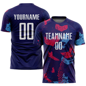 Custom Navy White-Light Blue Sublimation Soccer Uniform Jersey