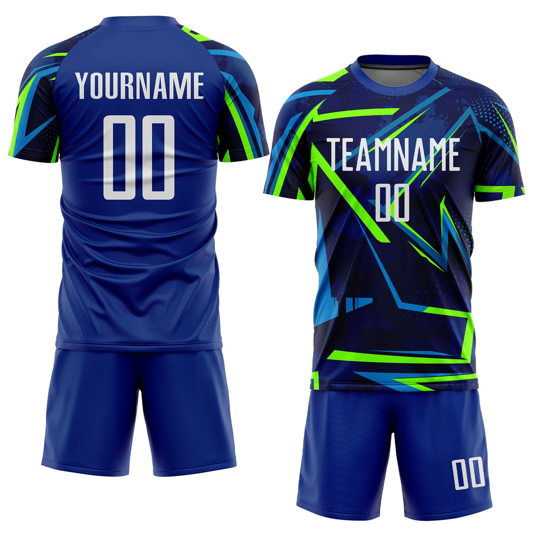 Custom Royal White-Neon Green Sublimation Soccer Uniform Jersey