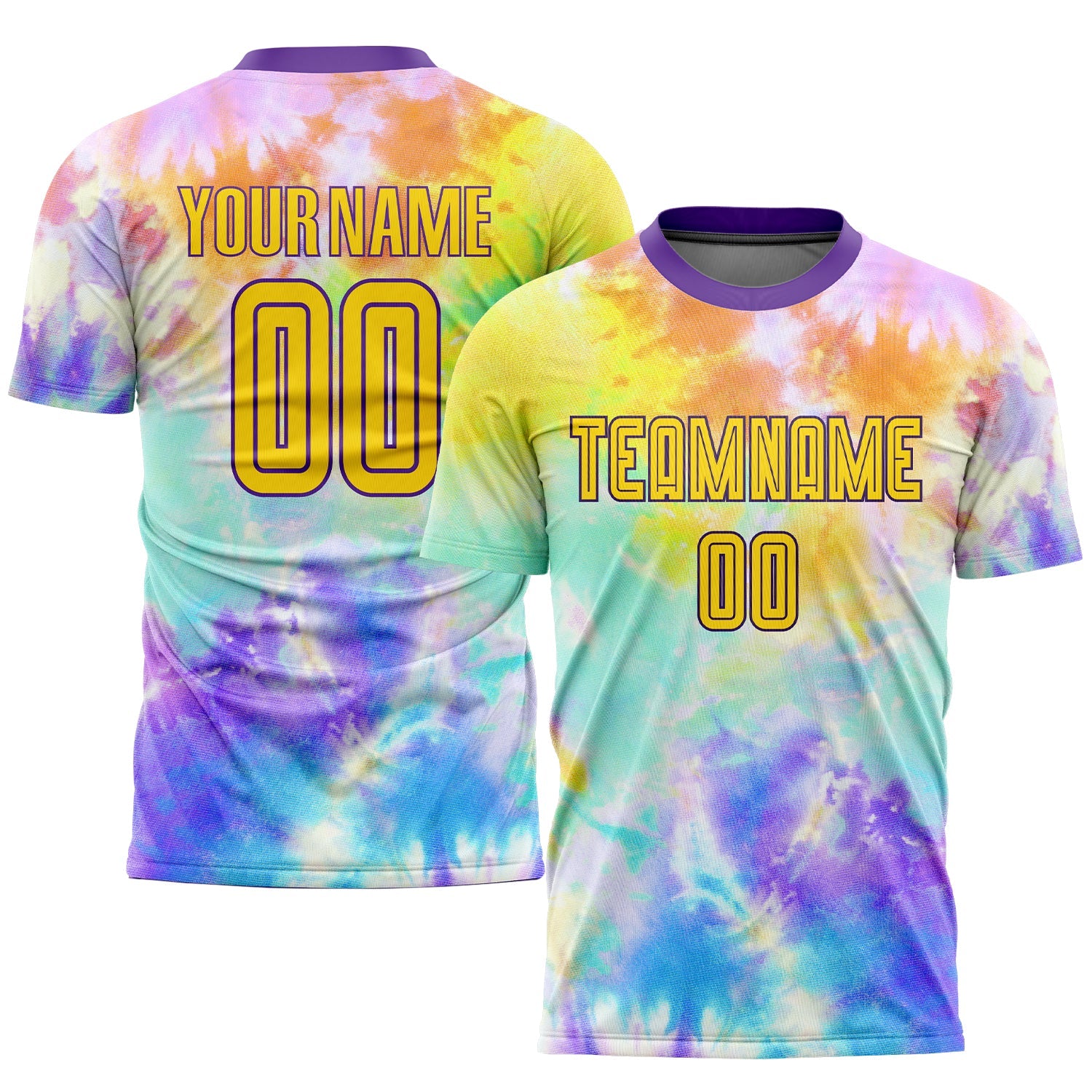 Custom Tie Dye Gold-Purple Sublimation Soccer Uniform Jersey