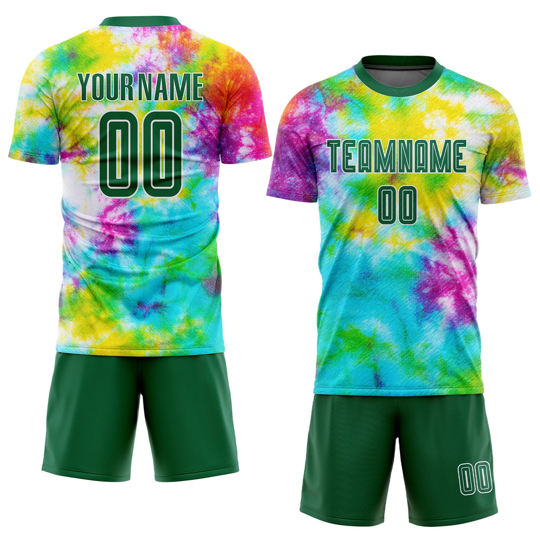 Custom Tie Dye Kelly Green-White Sublimation Soccer Uniform Jersey