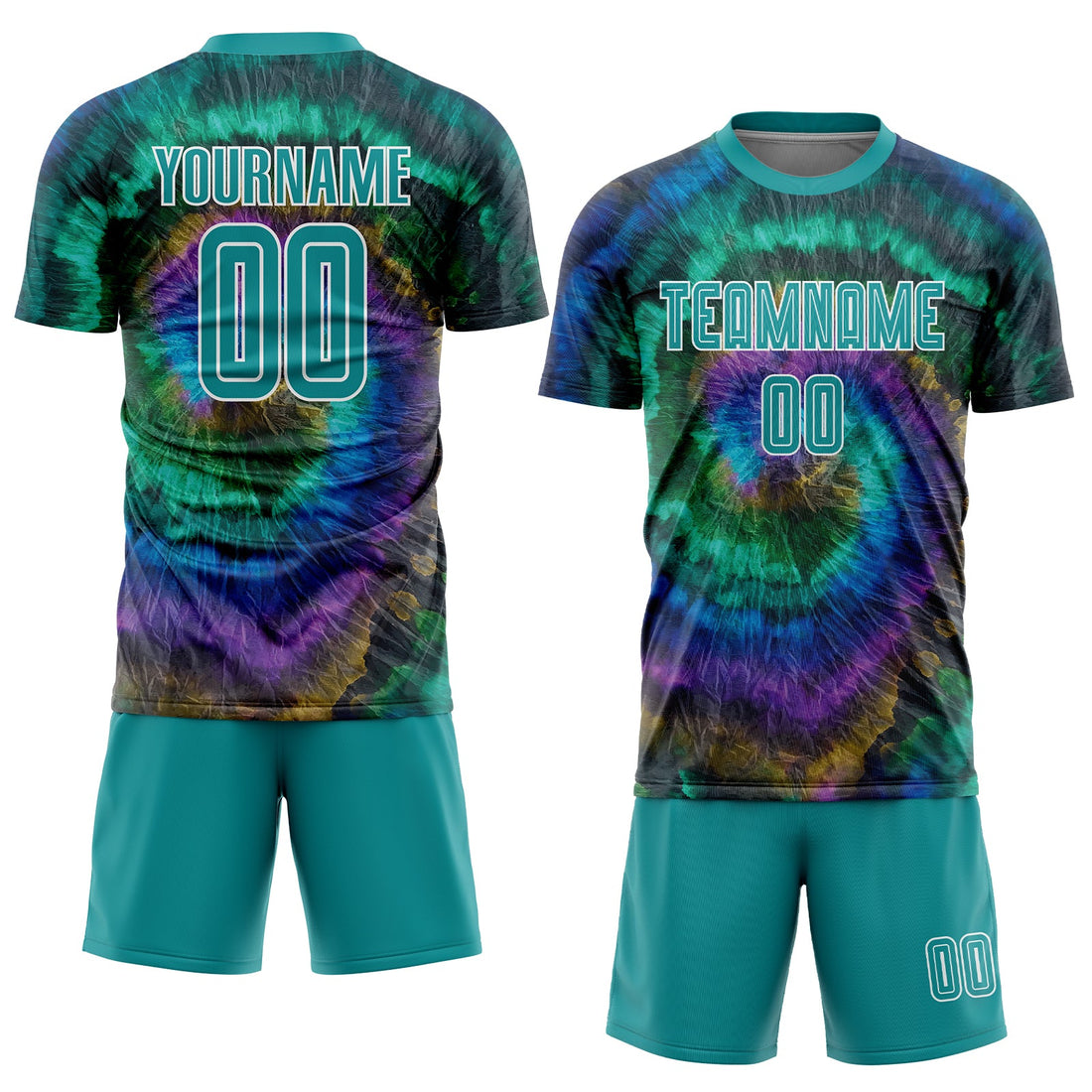 Custom Tie Dye Teal-White Sublimation Soccer Uniform Jersey