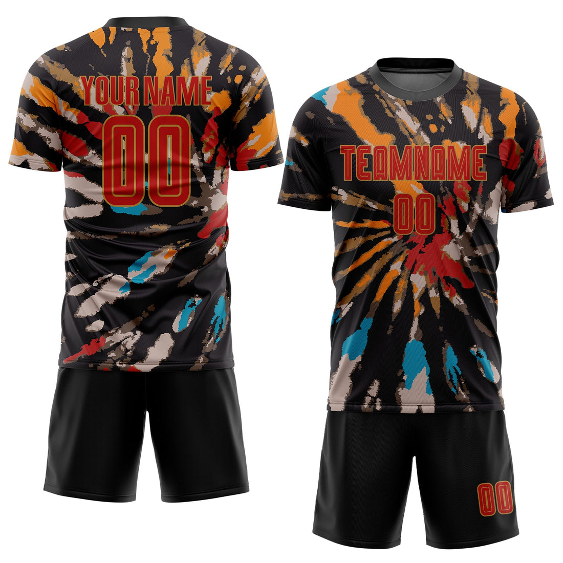 Custom Tie Dye Red-Old Gold Sublimation Soccer Uniform Jersey