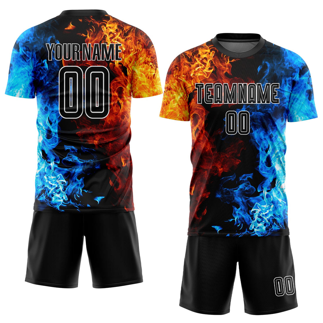 Custom Figure Black-White Flame Sublimation Soccer Uniform Jersey