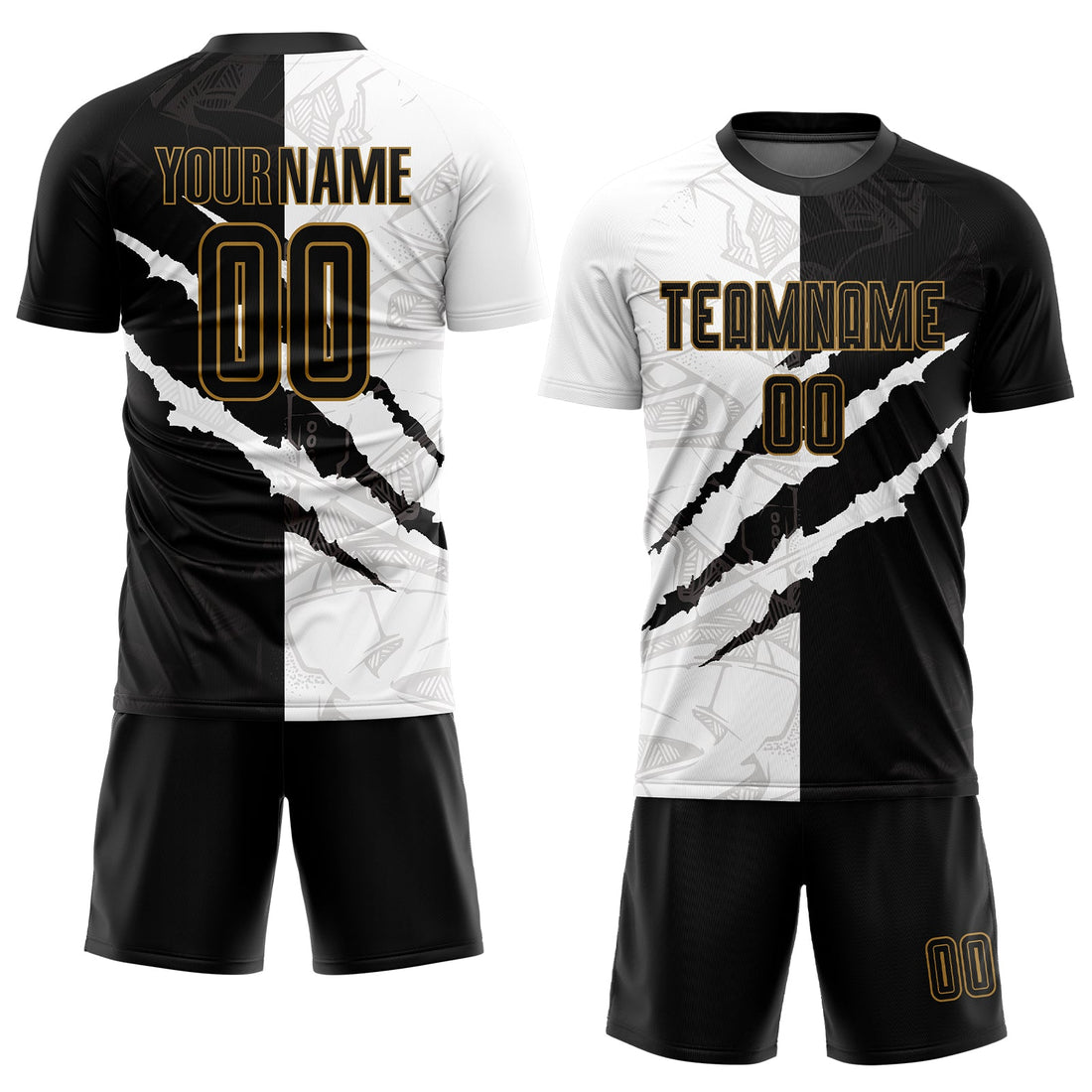 Custom Graffiti Pattern Black-Old Gold Sublimation Soccer Uniform Jersey