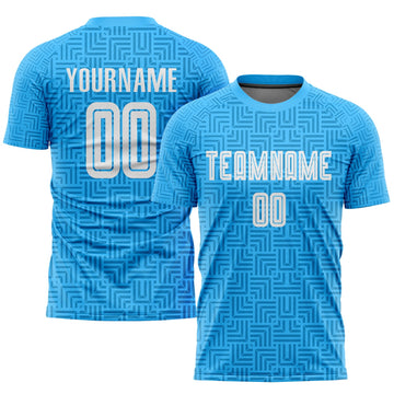 Custom Light Blue White Home Sublimation Soccer Uniform Jersey