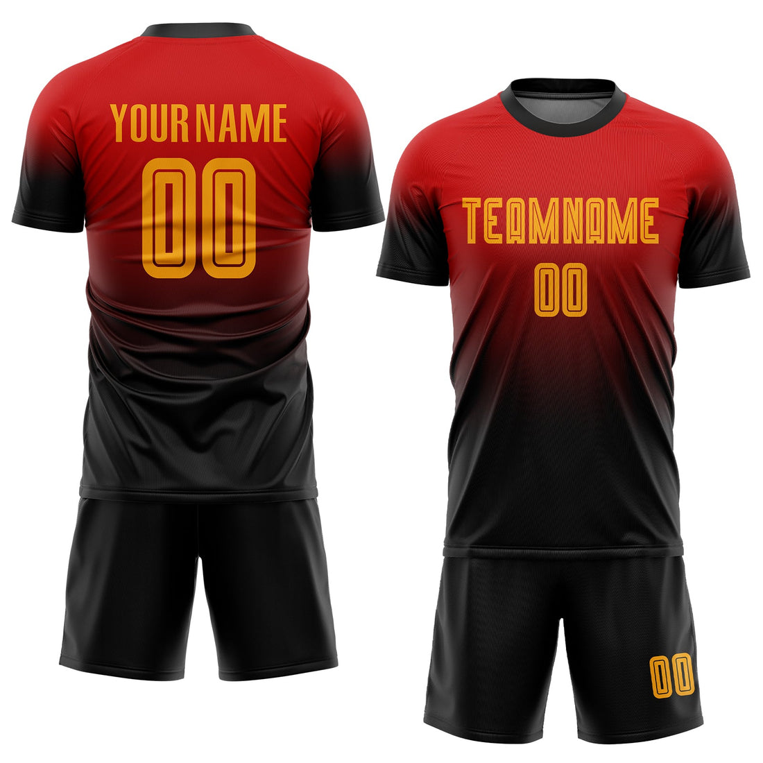 Custom Red Gold-Black Sublimation Fade Fashion Soccer Uniform Jersey