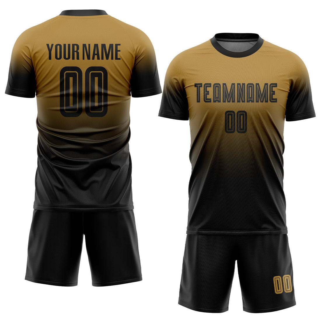 Custom Old Gold Black Sublimation Fade Fashion Soccer Uniform Jersey