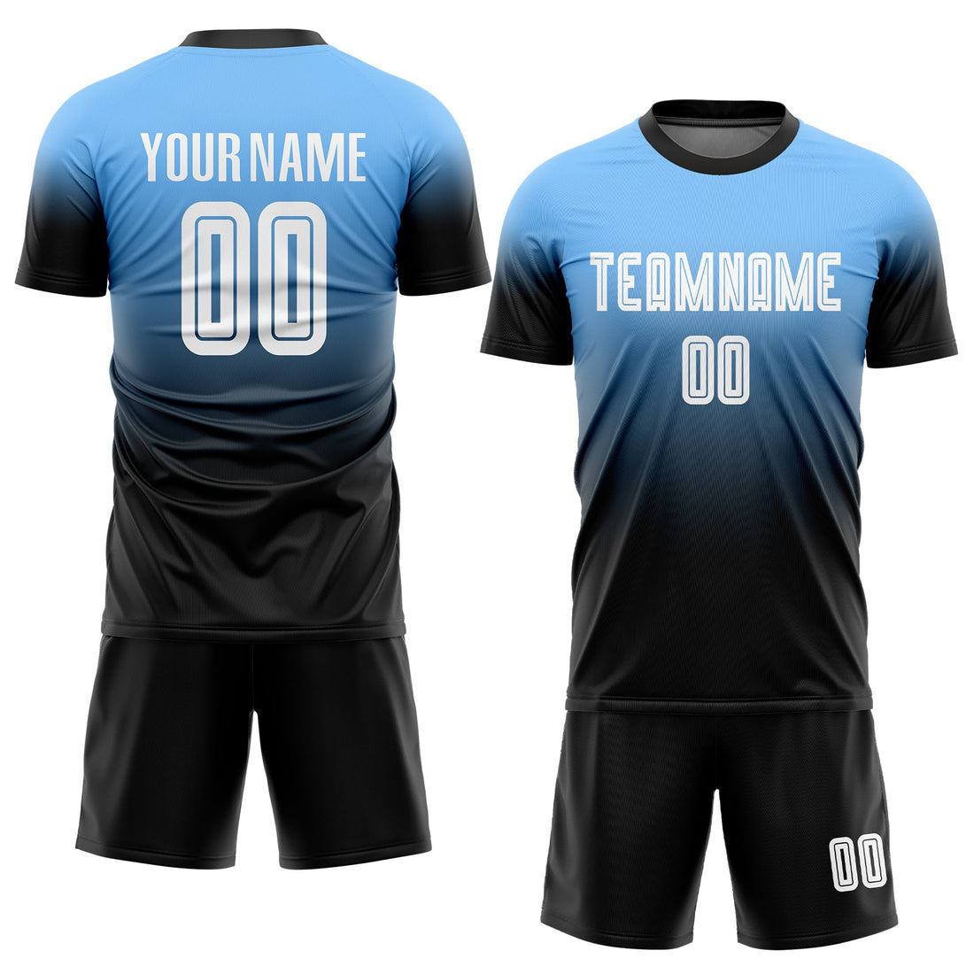 Custom Powder Blue White-Black Sublimation Fade Fashion Soccer Uniform Jersey