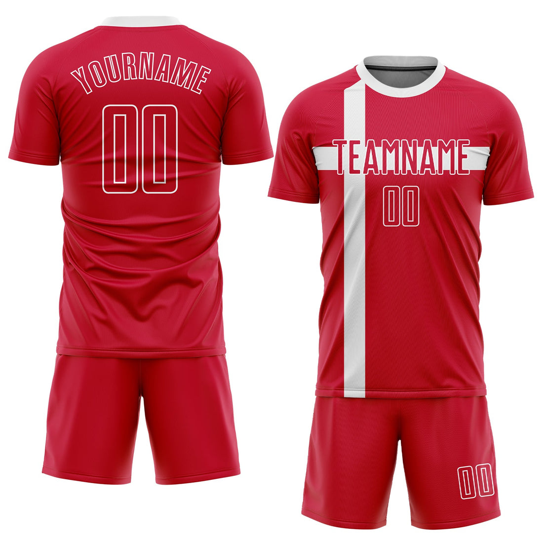 Custom Red Red-White Sublimation Danish Flag Soccer Uniform Jersey