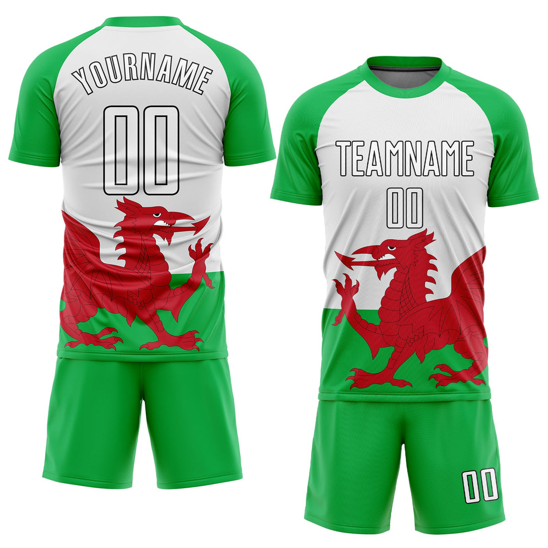 Custom Green White Red-Black Sublimation Welsh Flag Soccer Uniform Jersey