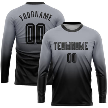 Custom Gray Black Sublimation Long Sleeve Fade Fashion Soccer Uniform Jersey