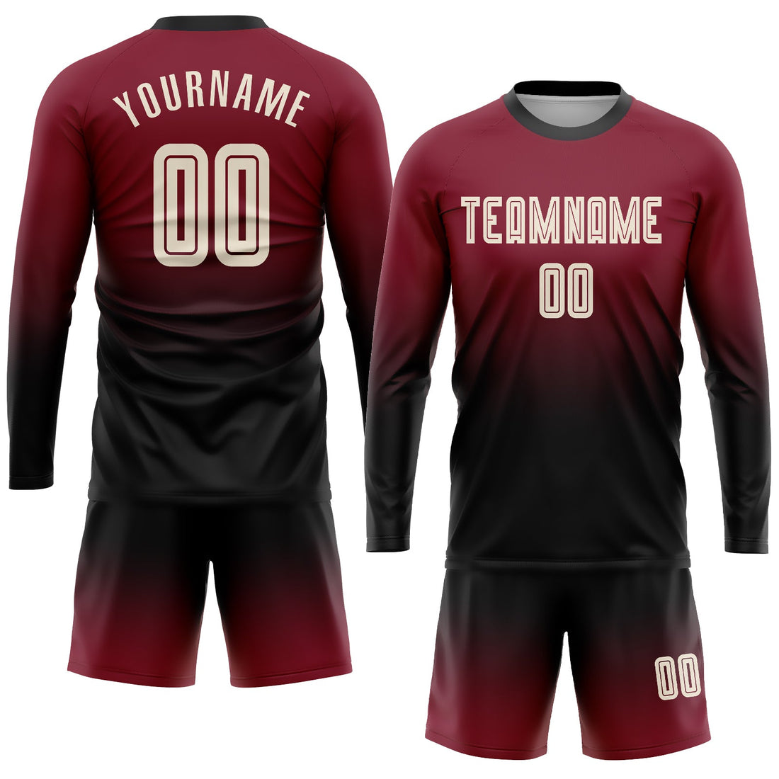 Custom Crimson Cream-Black Sublimation Long Sleeve Fade Fashion Soccer Uniform Jersey