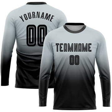 Custom Silver Black Sublimation Long Sleeve Fade Fashion Soccer Uniform Jersey