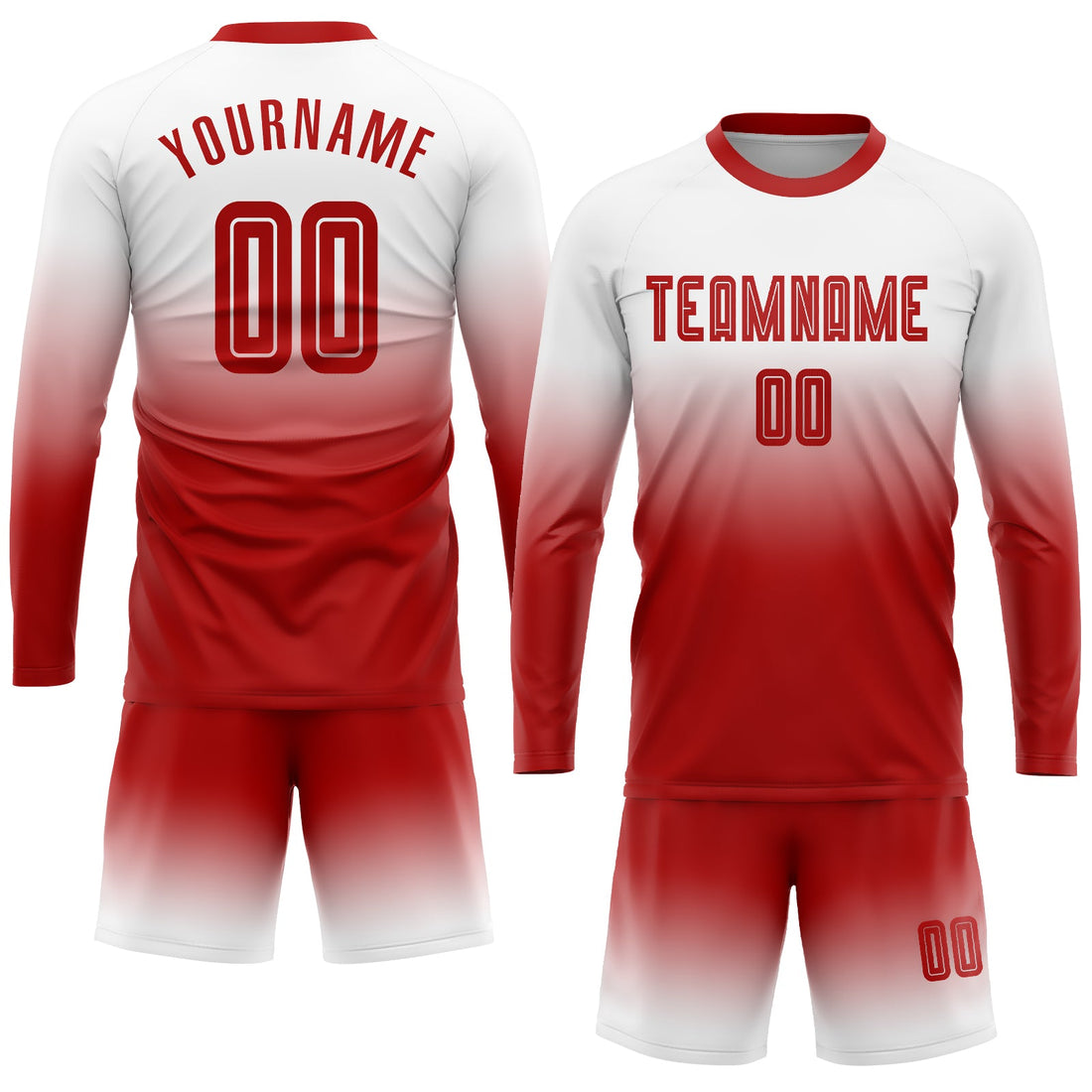 Custom White Red Sublimation Long Sleeve Fade Fashion Soccer Uniform Jersey