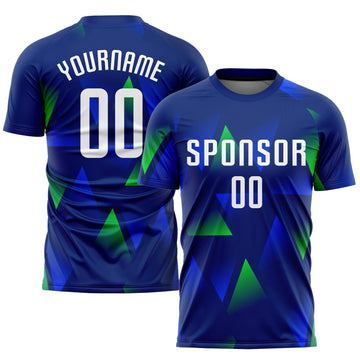 Custom Royal White-Kelly Green Sublimation Soccer Uniform Jersey