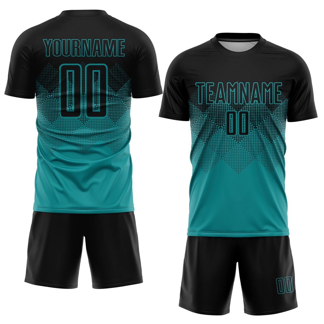 Custom Teal Black Sublimation Soccer Uniform Jersey