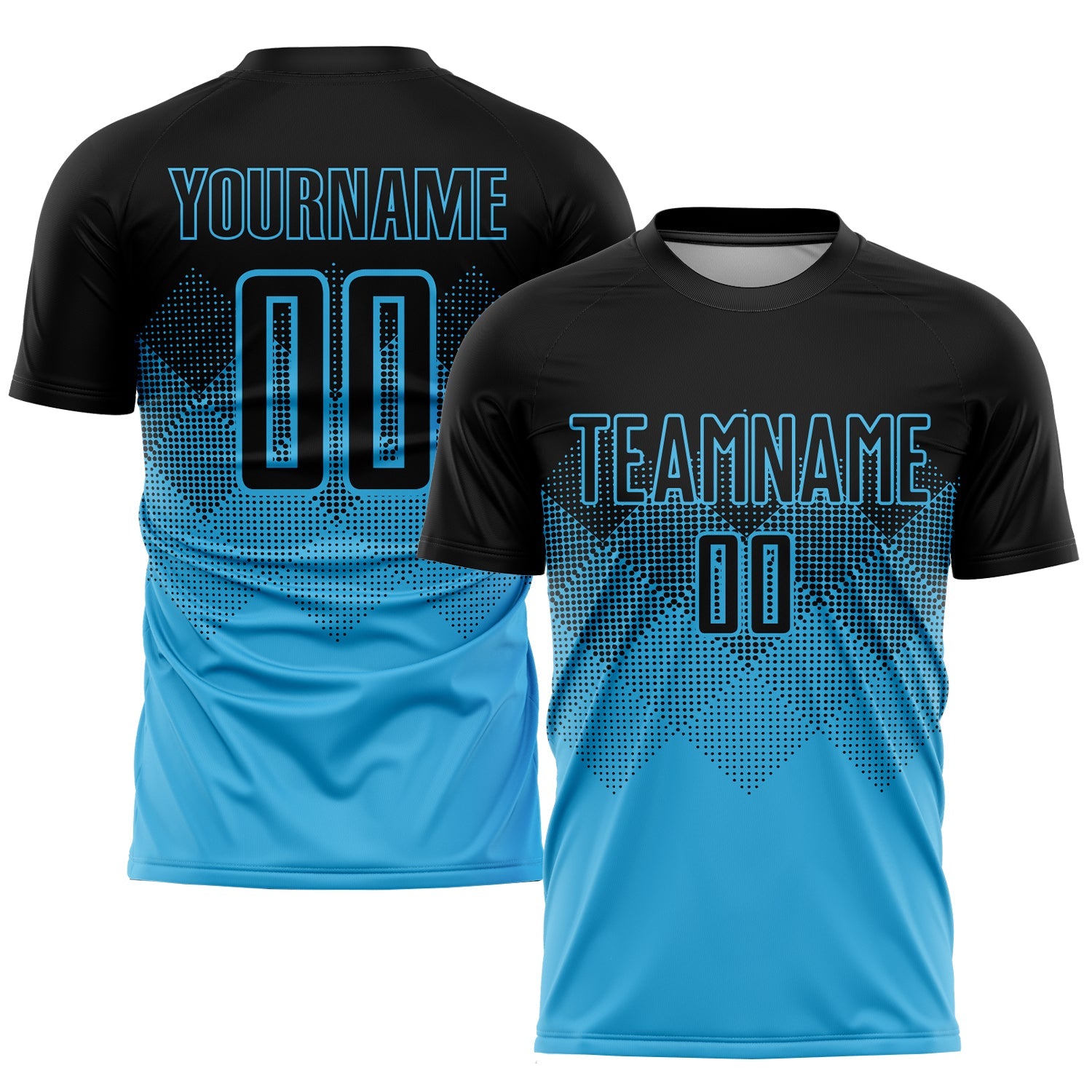 Custom Sky Blue Black Sublimation Soccer Uniform Jersey