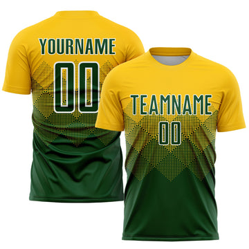 Custom Gold Green-White Sublimation Soccer Uniform Jersey