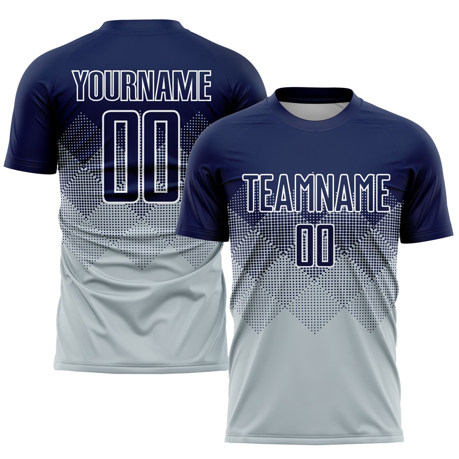 Custom Silver Navy-White Sublimation Soccer Uniform Jersey