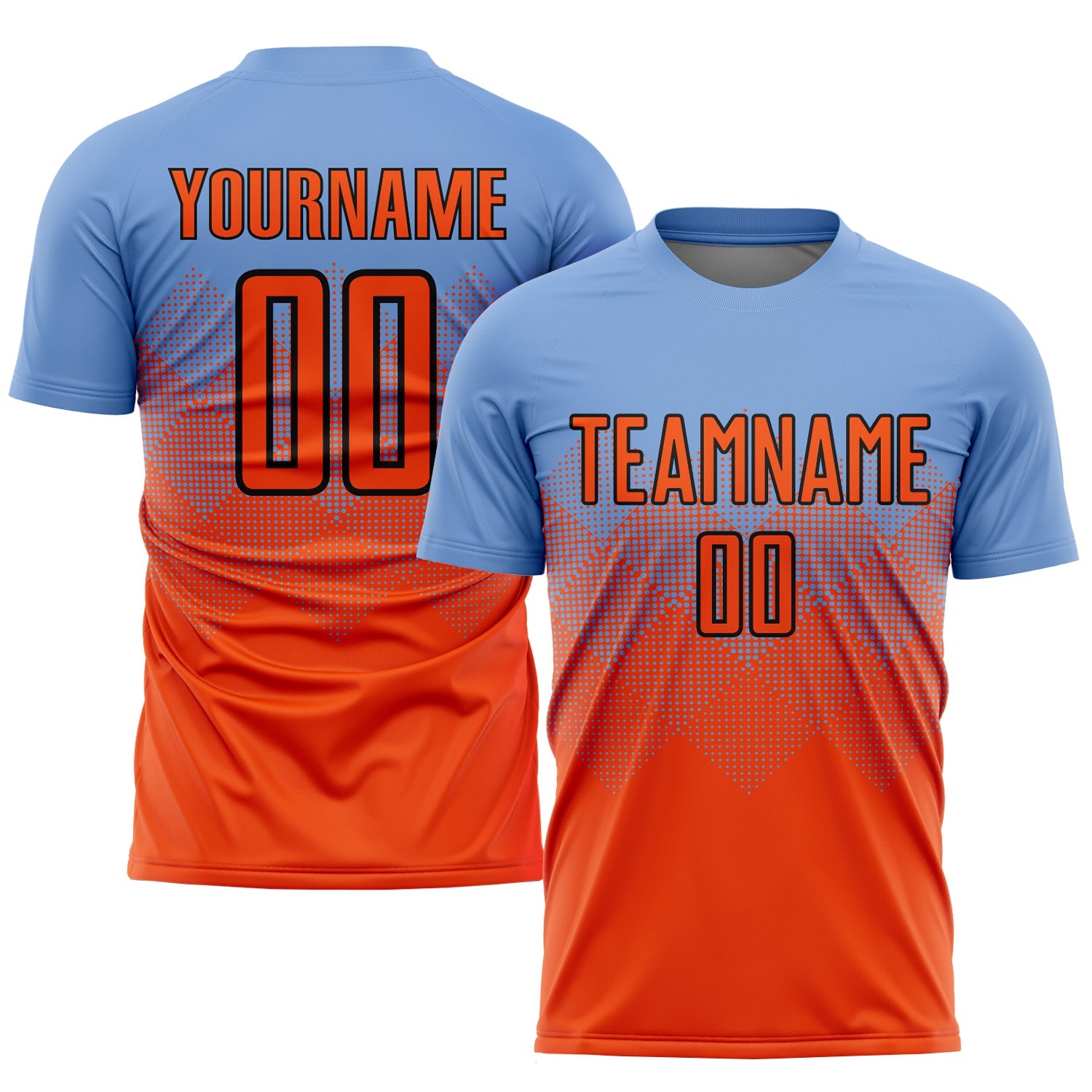 Custom Light Blue Orange-Black Sublimation Soccer Uniform Jersey