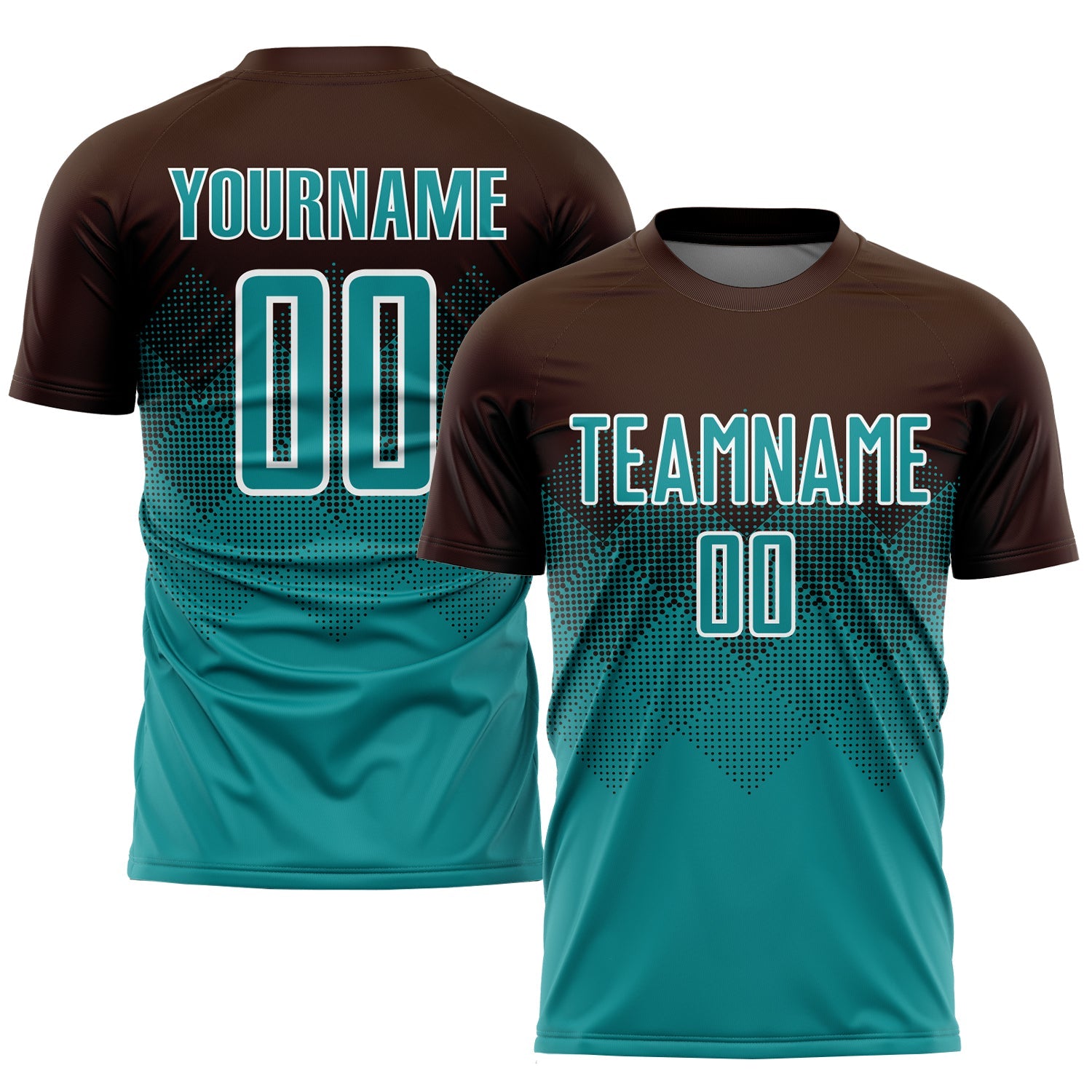 Custom Brown Teal-White Sublimation Soccer Uniform Jersey