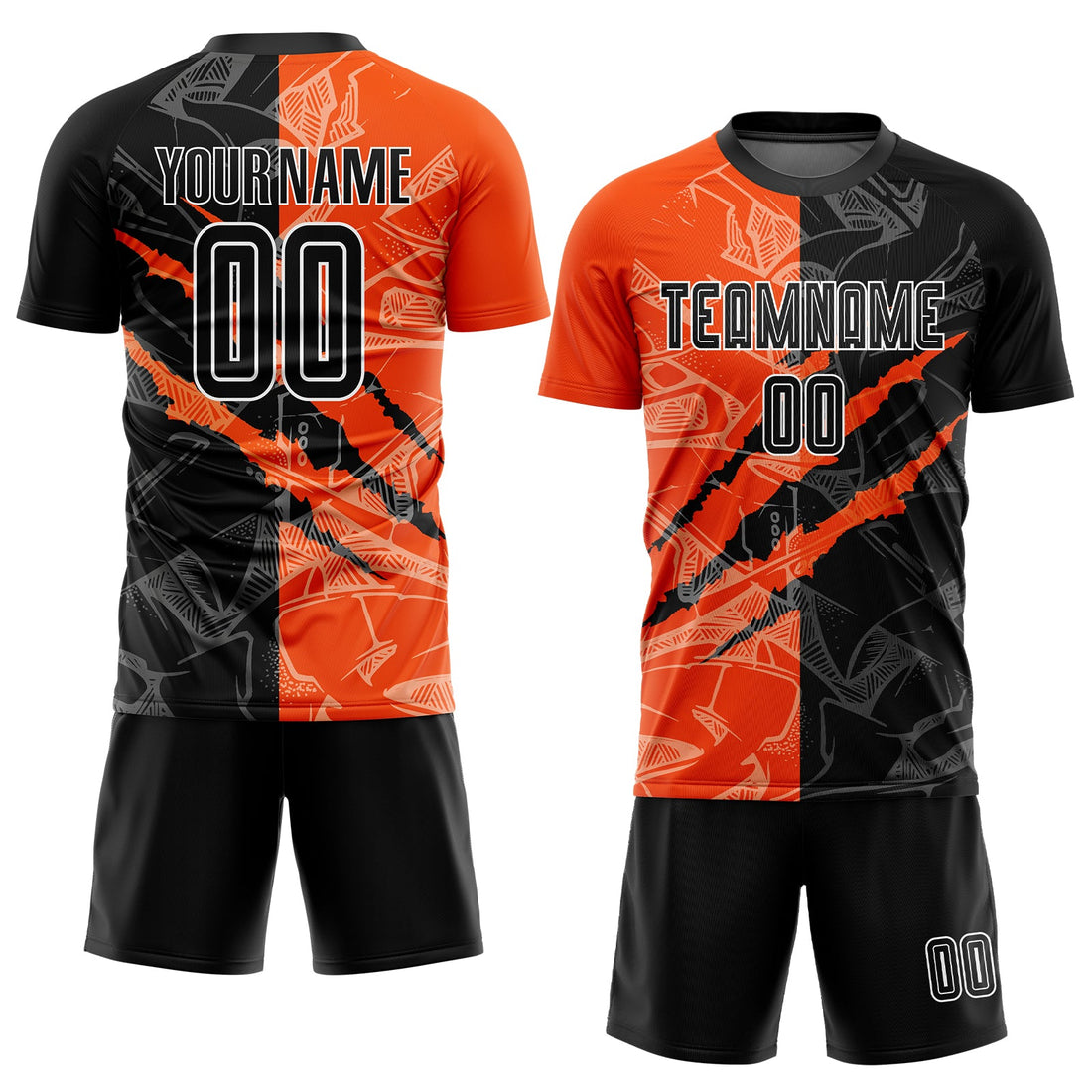 Custom Graffiti Pattern Black-Orange Scratch Sublimation Soccer Uniform Jersey