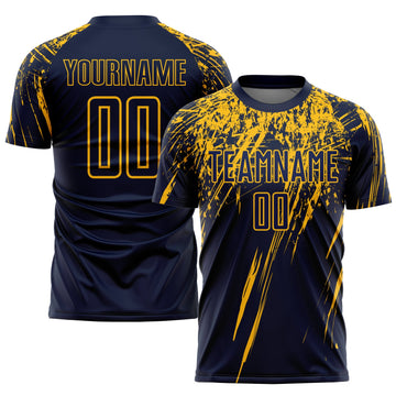 Custom Navy Yellow Sublimation Soccer Uniform Jersey