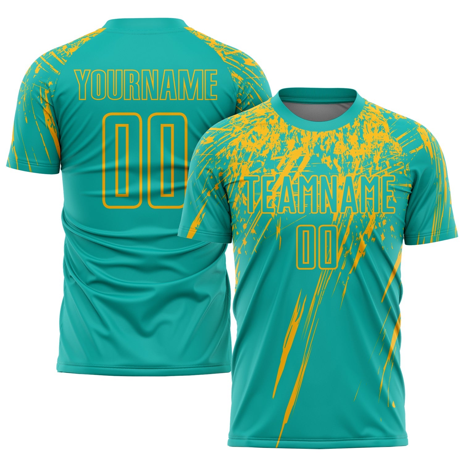 Custom Aqua Gold Sublimation Soccer Uniform Jersey