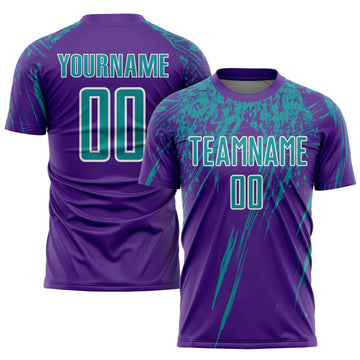 Custom Purple Teal-White Sublimation Soccer Uniform Jersey