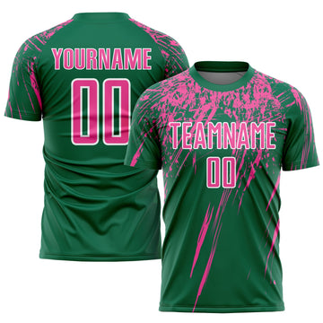 Custom Kelly Green Pink-White Sublimation Soccer Uniform Jersey