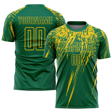 Custom Kelly Green Yellow Sublimation Soccer Uniform Jersey