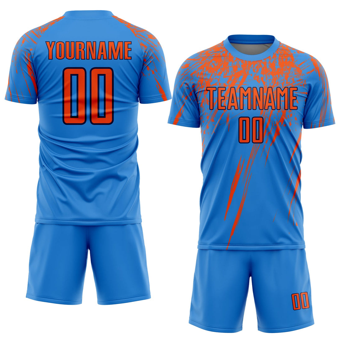 Custom Electric Blue Orange-Navy Sublimation Soccer Uniform Jersey