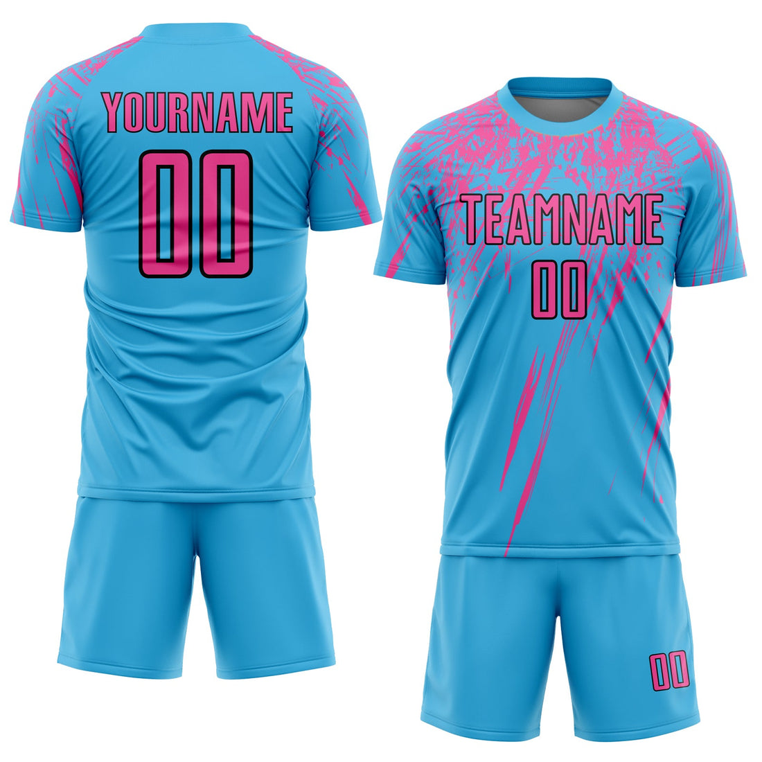 Custom Sky Blue Pink-Black Sublimation Soccer Uniform Jersey