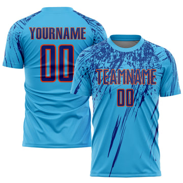 Custom Sky Blue Royal-Orange Sublimation Soccer Uniform Jersey