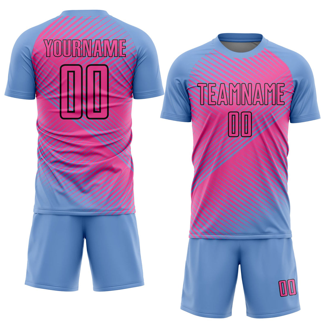 Custom Light Blue Pink-Black Sublimation Soccer Uniform Jersey