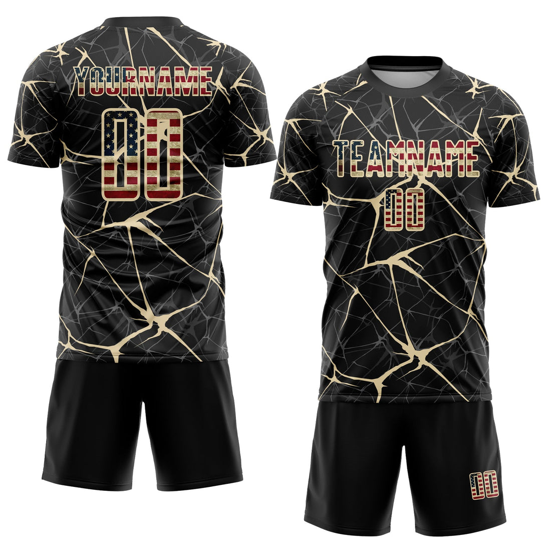 Custom Black Vintage USA Flag-City Cream Sublimation Soccer Uniform Jersey