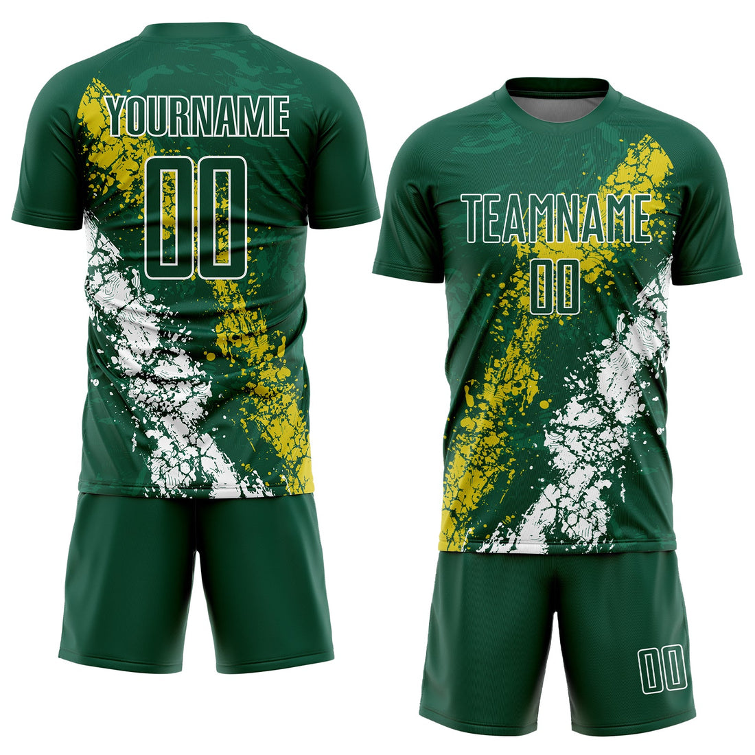 Custom Green Yellow-White Sublimation Soccer Uniform Jersey