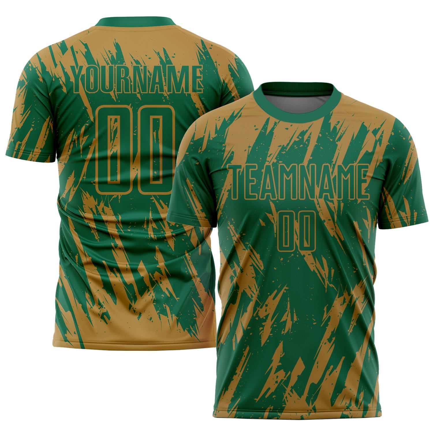 Custom Old Gold Kelly Green Sublimation Soccer Uniform Jersey