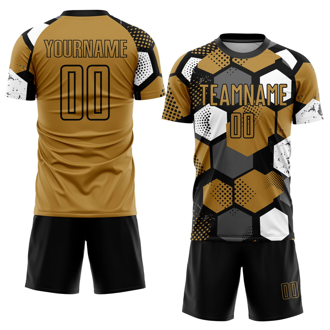 Custom Old Gold Black-White Sublimation Soccer Uniform Jersey