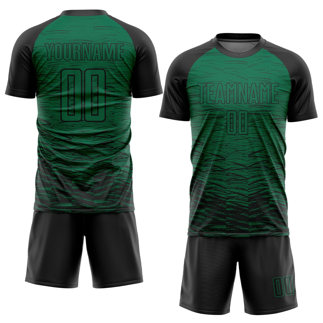 Custom Kelly Green Black Sublimation Soccer Uniform Jersey