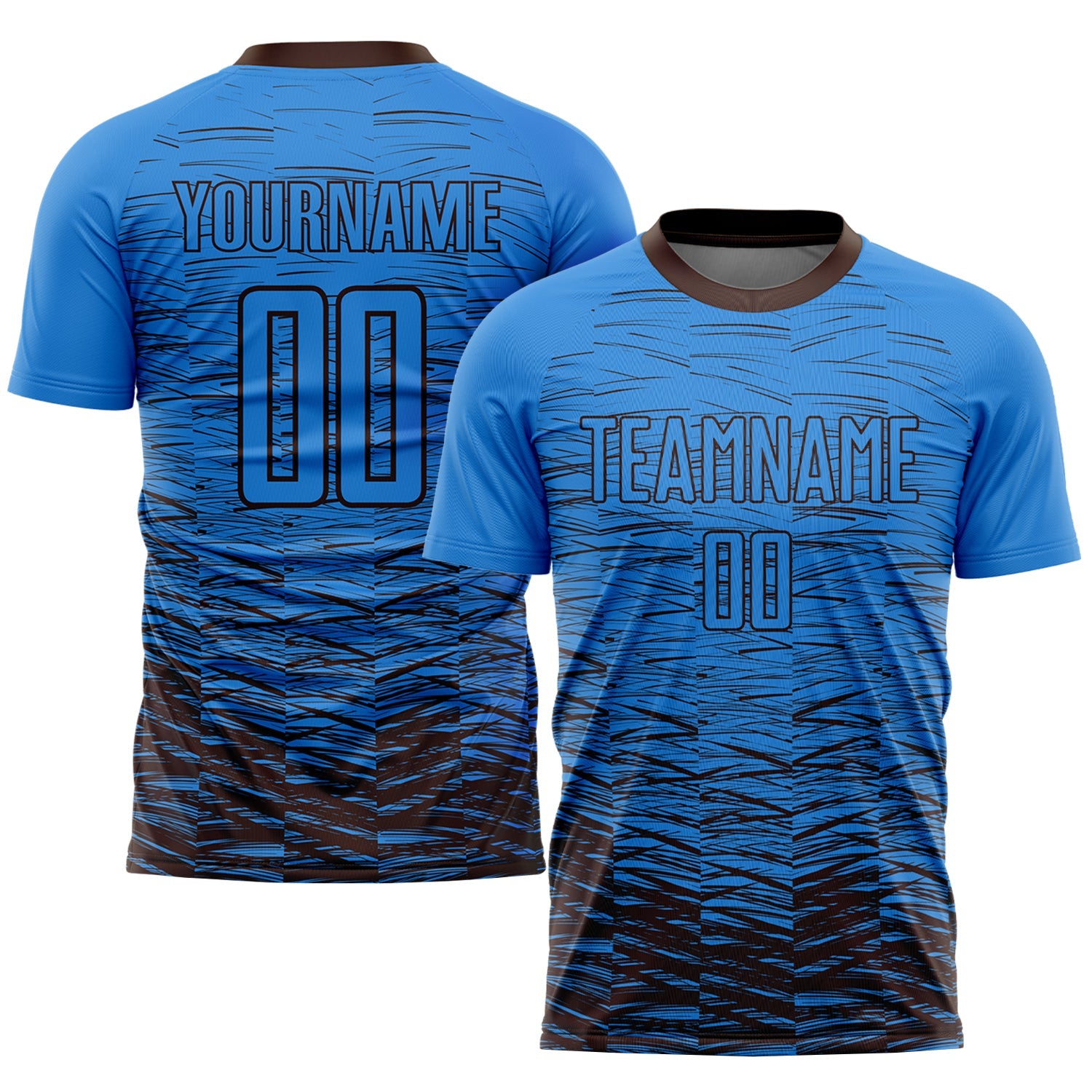 Custom Electric Blue Brown Sublimation Soccer Uniform Jersey