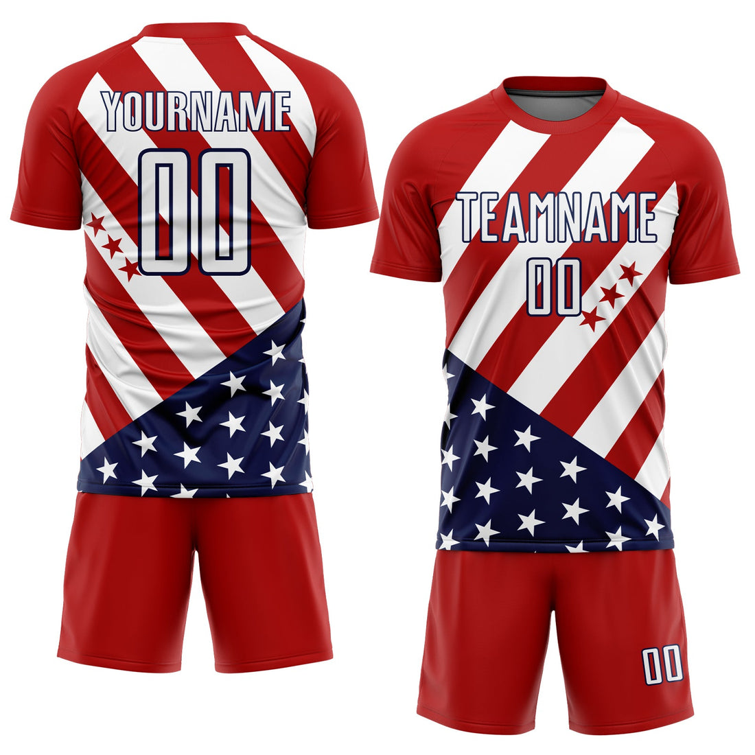 Custom Red White-Navy Vintage American Flag Sublimation Soccer Uniform Jersey