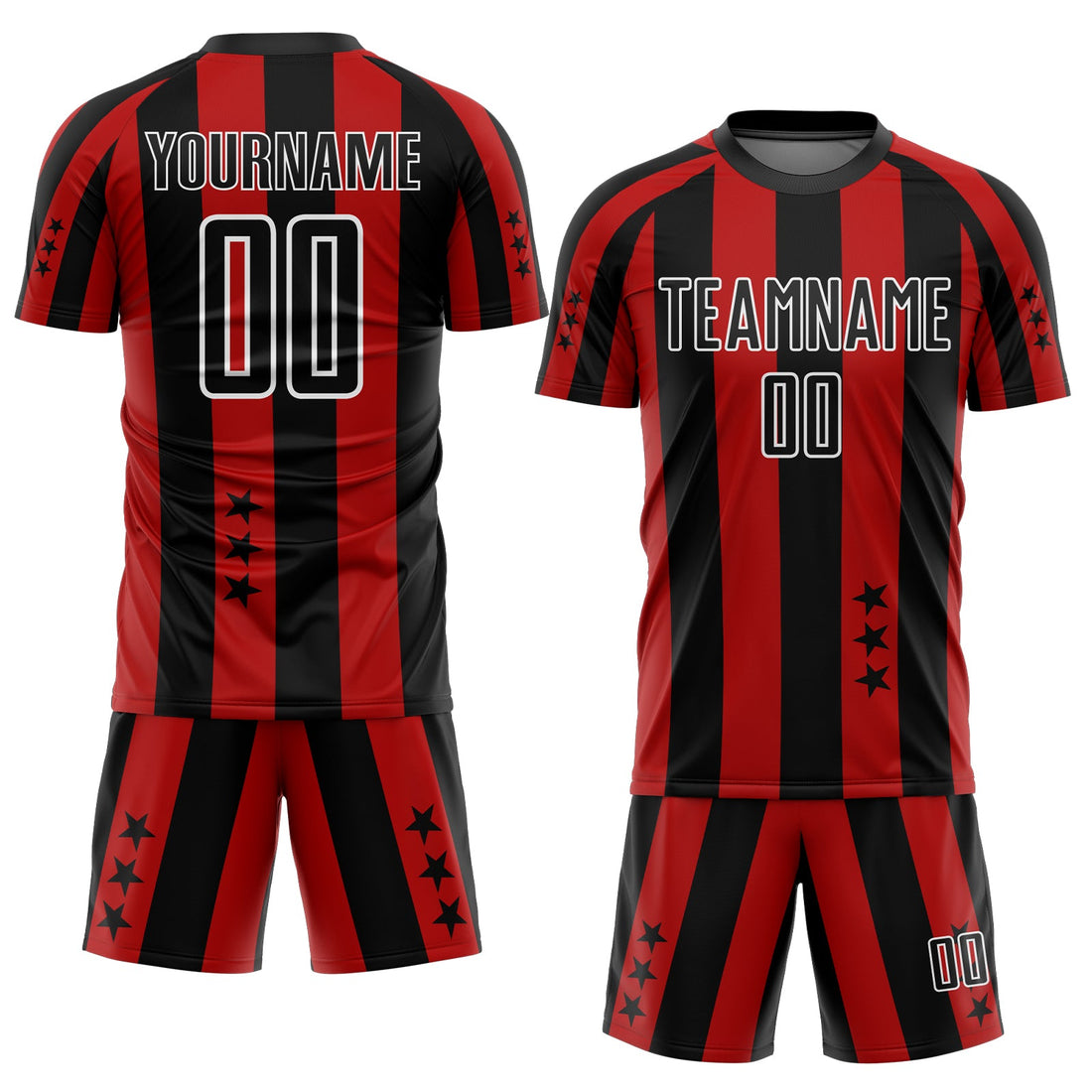 Custom Red Black-White Stars And Squares Sublimation Soccer Uniform Jersey